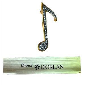 D’orlan musical note brooch gold rhinestone